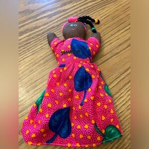 Jamaican rag doll - 10" tall - pink dress